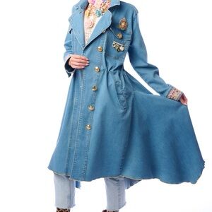 Aratta Blue Denim Trench Coat with Embellished Buttons
